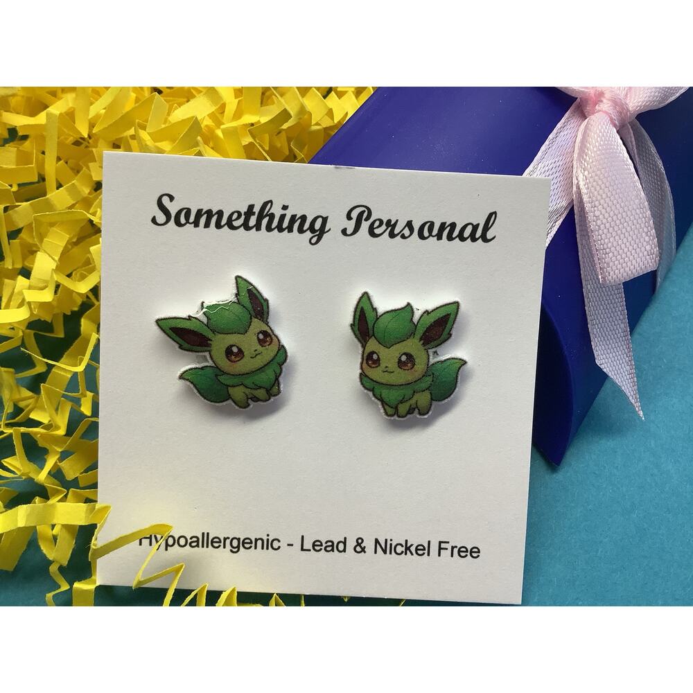 Leafeon - Pokemon Inspired Stud Earrings - Gift Boxed - Chibi Cute - Eeveelution